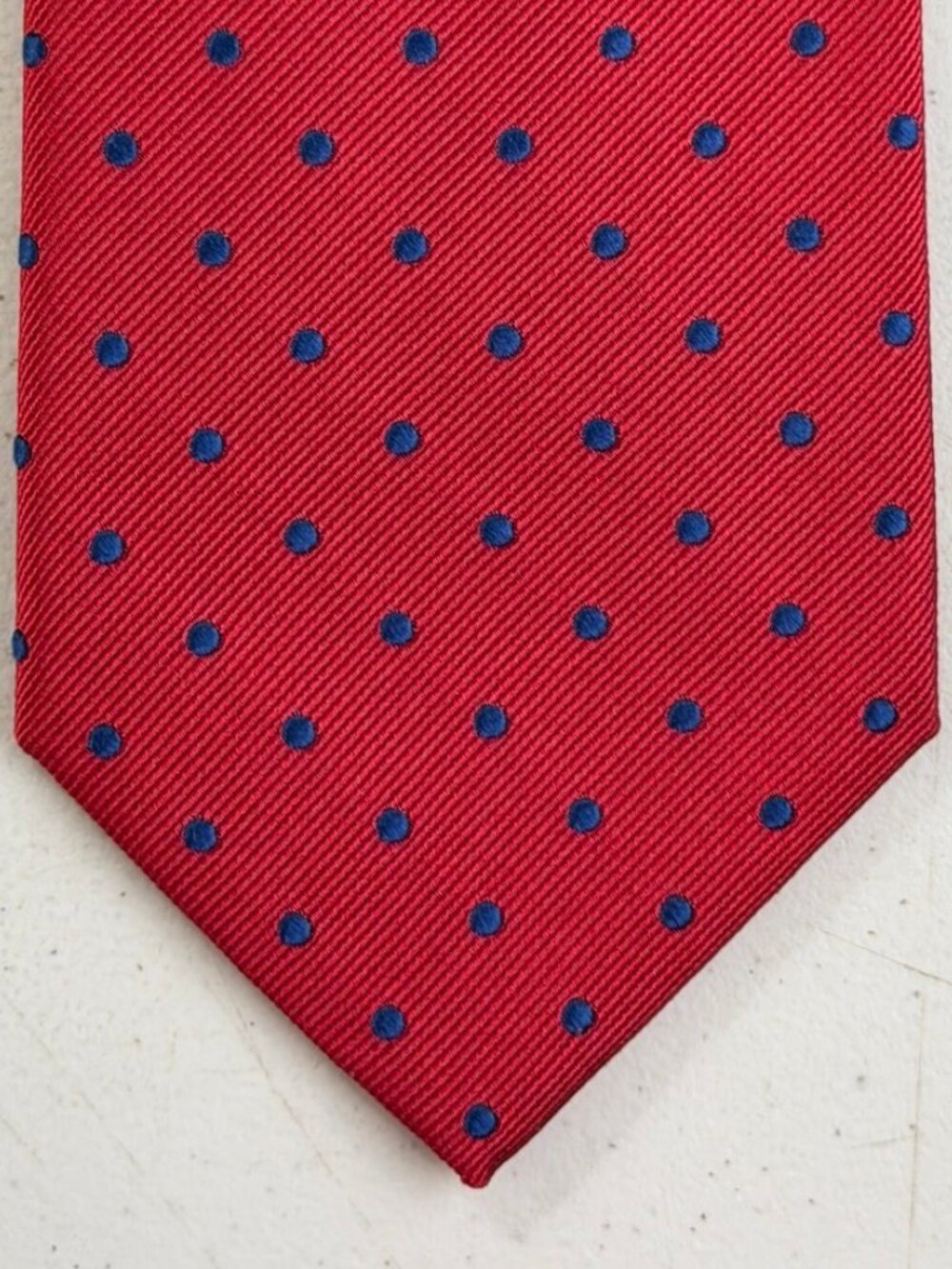 Vintage Polka Dot Silk Tie 90s Red Navy Blue Spotted Mens Necktie